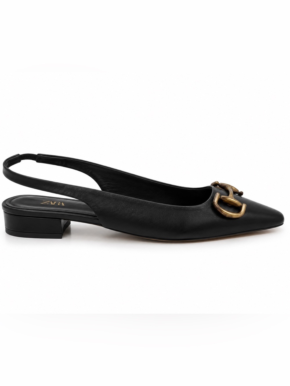 Zara Classic Black Leather Slingback Pump with Decorative Buckle Size 8 New